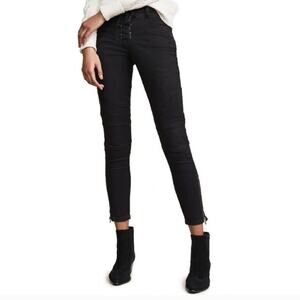 Joie Adorea Lace Up Moto Jeans In Caviar NWT